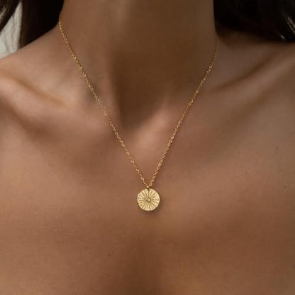 Gold Silver Necklace for Women, Dainty Cubic Zirconia Pendant | Teardrop CZ Charm, 14K Gold/Sterling Silver Plated, Adjustable Chain, Hypoallergenic & Waterproof Jewelry, Cute Trendy Gift - color: Gold-Radiant sun/cable chain