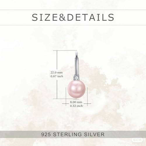 TIGER RIDER Pearl Earrings 925 Sterling Silver Leverback Hypoallergenic Drop Earring Jewelry for Women Birthday Gifts - style: Pink Pearl 2