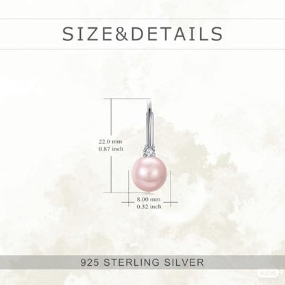 TIGER RIDER Pearl Earrings 925 Sterling Silver Leverback Hypoallergenic Drop Earring Jewelry for Women Birthday Gifts - style: Pink Pearl 2
