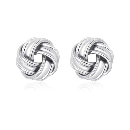 Love Knot Stud Earrings for Women Gold Plated Knot Earrings Geometric Twisted Statement Earrings Trendy Jewelry - color: Silver 15mm Knot