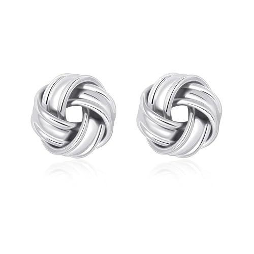 Love Knot Stud Earrings for Women Gold Plated Knot Earrings Geometric Twisted Statement Earrings Trendy Jewelry - color: Silver 15mm Knot