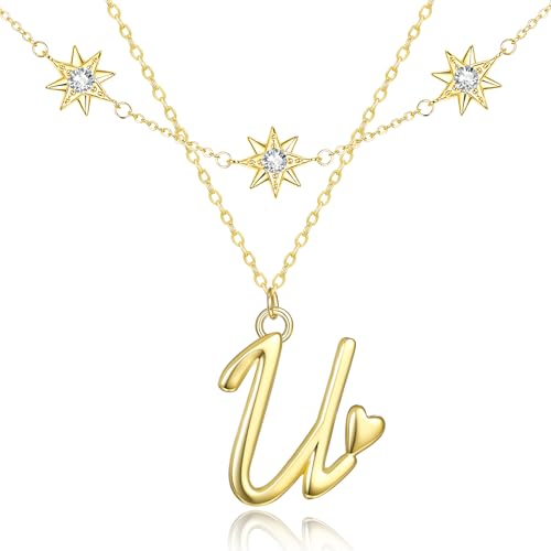 14K Gold A-Z Initial Lette Necklace Star Choker Women Necklace | Personalized Initial Jewelry, Meaningful Name Letter Gift for Women Wife Mom Friend, Perfect Present For Birthday/Anniversary - style: 14K Gold-U