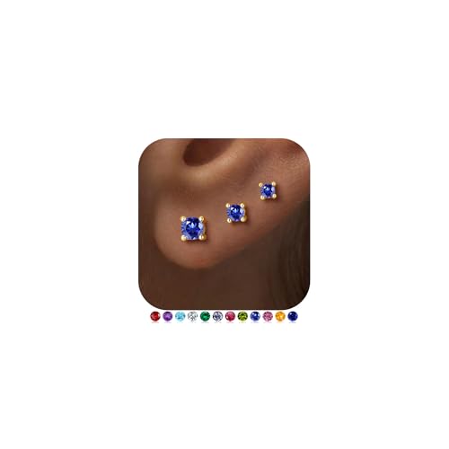 M MOOHAM Birthstone Stud Earrings, Hypoallergenic Dainty 14K Gold-Plated Stud Earrings Cubic Zirconia Cartilage Earring for Women Jewelry Gifts - color: 14K Gold Plated-09-September-Sapphire Royal Blue