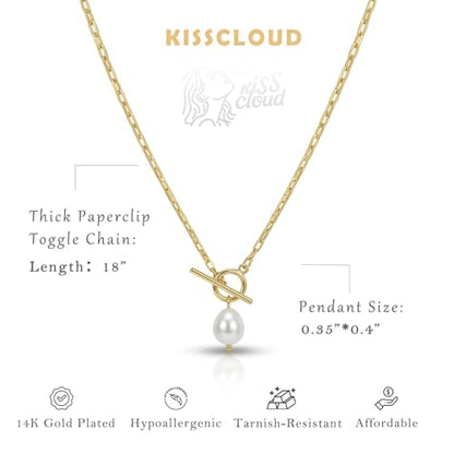 Gold Silver Pendant Necklace for Women, Dainty CZ Jewelry Gift | 14K Gold Silver Plated, Cubic Zirconia Pearl Charm, Trendy Layered Necklace, Adjustable Chain, Waterproof, Hypoallergenic - color: Gold-Freshwater Pearl