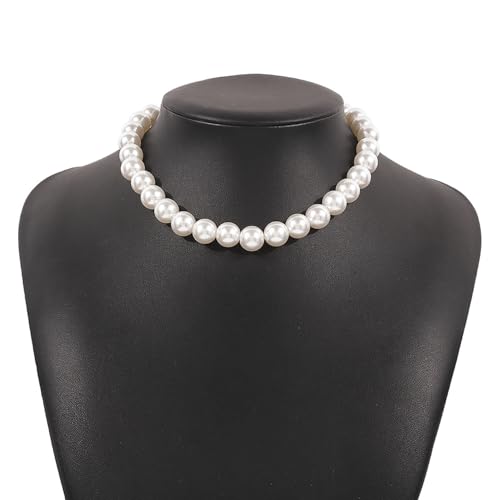 Chunky Pearl Choker Necklace - Stackable Statement Wedding Party Jewelry Gift - size: 10mm pearl