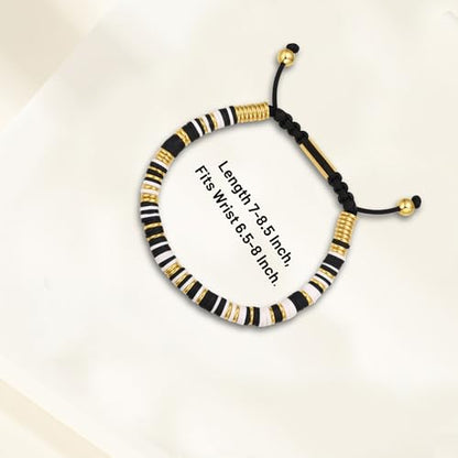 18K Gold-Plated Bracelets for Men Franco Link Chain Adjustable | Stainless Steel Bracelet, Gold Beads Bracelet, Handcrafted Braided, Mens Jewelry Birthday Gift for Men - color: Black with White