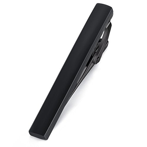 HONEY BEAR 1.57" Skinny Tie Clip Bar for Men Steel Business Wedding Gift | Classic Minimalist, Steel-Plated Copper Base, Gift-Boxed, Thickened, Rounded Corners, Easy to Slide On, No Snag or Wrinkle - style: Matte Black 4cm