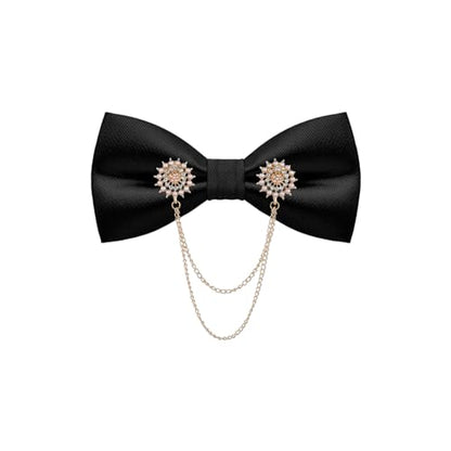 QCWQYML Black Bow Ties for Men Pre-Tied Mens Bow Tie Classic Crystal Brooch Chain Bowtie Adjustable Bowties Tuxedo Party - color: (Gold)-black