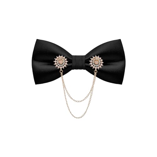 QCWQYML Black Bow Ties for Men Pre-Tied Mens Bow Tie Classic Crystal Brooch Chain Bowtie Adjustable Bowties Tuxedo Party - color: (Gold)-black