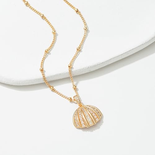MTMY Gold Starfish Necklace 14K Gold Plated Shell Conch Ocean Pendant Necklace for Women Beach Summer Jewelry - style: shining shell