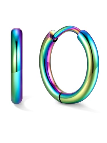 Small Hoop Earrings for Women 7-16mm Stainless Steel Huggie Earrings Lightweight - color: d. Colorful A, size: Diameter 10mm