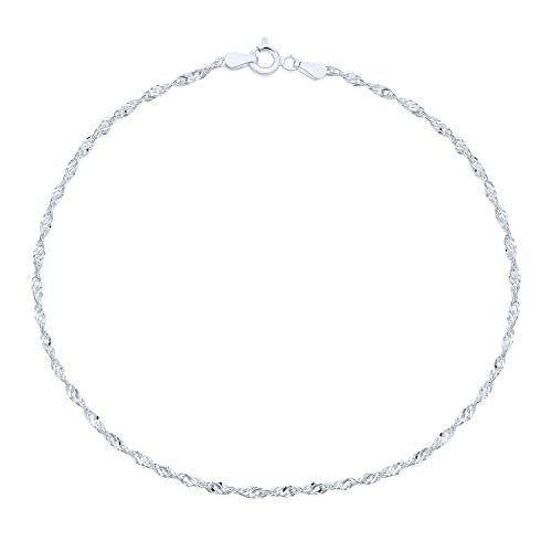 Bling Jewelry Strong Cable Rope Chain Anklet Strand Ankle Bracelet Yellow Gold Plated .925 Sterling Silver - color: Silver White