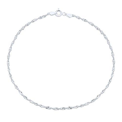 Bling Jewelry Strong Cable Rope Chain Anklet Strand Ankle Bracelet Yellow Gold Plated .925 Sterling Silver - color: Silver White