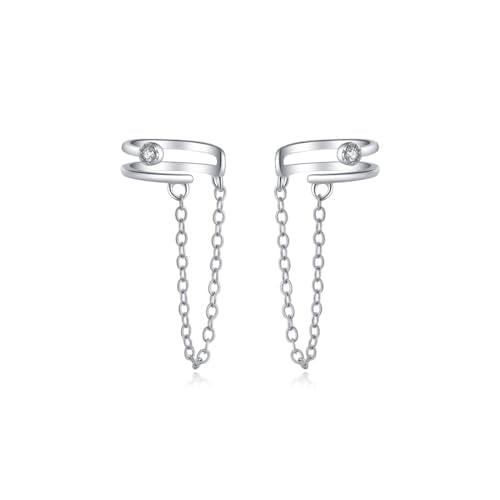 Reffeer Solid 925 Sterling Silver Minimalist Cuff Earrings Chain for Women Cartilage Wrap Earrings Helix Cuffs - color: E-Silver