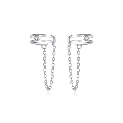 Reffeer Solid 925 Sterling Silver Minimalist Cuff Earrings Chain for Women Cartilage Wrap Earrings Helix Cuffs - color: E-Silver