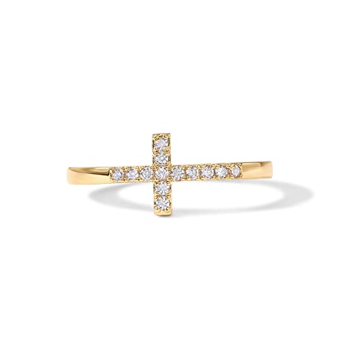 PAVOI 14K Gold Plated Cubic Zirconia Cross Ring for Women - Eternity Promise Ring for Her - Infinity Religious Wedding Band - color: Yellow Gold