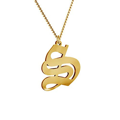 Women's Old English Initial Necklace 18K Gold Plated Stainless Steel Letter Pendant Gift - style: S