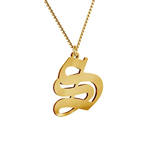 Women's Old English Initial Necklace 18K Gold Plated Stainless Steel Letter Pendant Gift - style: S