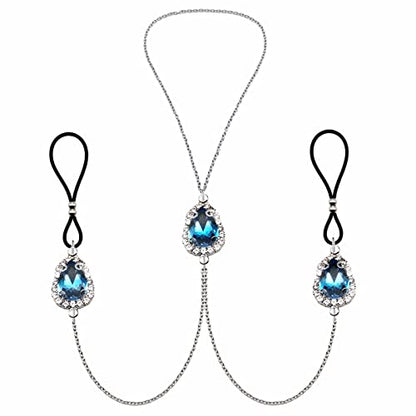 Teardrop Nipple Ring Rhinestone Water Drop Faux Nipple Chain Noose Body Non Piercing Jewelry Heart Chokers Necklaces