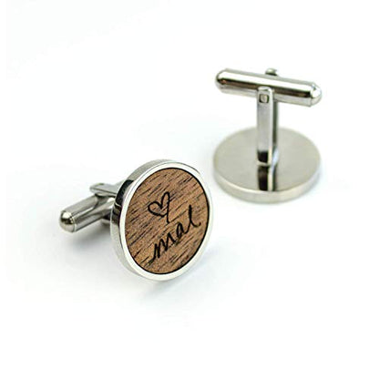 Personalized Wooden Cufflinks with Actual Handwriting or Monogram, Custom Gift for Him, Choice of 6 Natural Wood Veneers, 5th Anniversary Gift