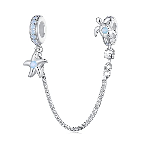 Heart Charm Clip Lock Spacer Stopper Charm Bead Bracelet 925 Sterling Silver Charms Safety Chain for Pandora Bracelets - color: Starfish Turtle
