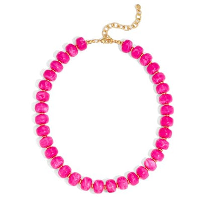 Beaded necklace for Women Boho Bead Gemstone Chunky Necklace Big Bead Necklace Fashion Trendy Summer Necklaces Jewelry Gifts - color: Rose Red Beaded