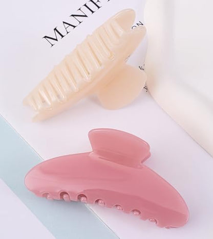 2 Pack Acetate Hair Claw Clips for Women 4 Inch Large Claw Hair Clips for Thin to Thick Hair - color: Pear White+Light Pink