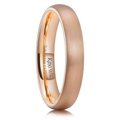 King Will Wedding Band for Men Women, 2/4/6/7/8mm Domed Matte Brushed Tungsten Carbide Rings, Solid/Dual Color Engagement Rings, Comfort Fit - color: Rose Gold-4mm