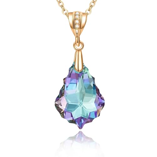 EVEVIC Teardrop Austrian Crystal Charm Pendant Necklace for Women | 14K Gold Plated,Adjustable Chain Fit,Elegant Teardrop Crystal,Gift Box Included,Perfect for Daily Wear and Special Events - color: Vitrail Light