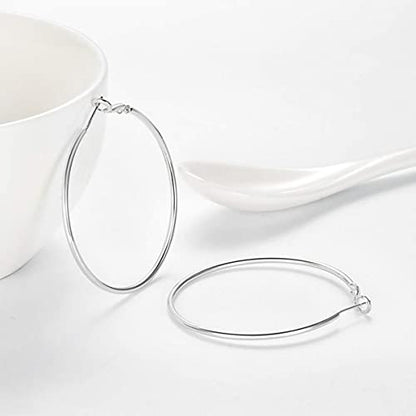 3 Pairs Sterling Silver Large Hoop Earrings Set for Women 40 50 60MM | 14K White Gold Plated, Hypoallergenic - style: L-Silver 1 Pair 70mm