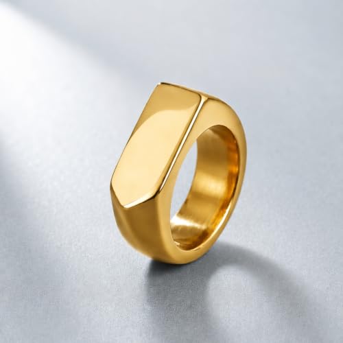 MYNENEY Stainless Steel Square Shape Signet for Men Statement Ring - color: Arrow Gold