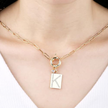 Mint & Lily Gold Initial Necklace for Women – 18K Gold Plated 24” Paperclip Chain with Sparkling Letter Pendant | 18K Gold Plated Personalized Letter Charm w/ Cubic Zirconia, Paperclip Chain, Tarnish-Resistant, Dainty Jewelry Gift for Her - style: M