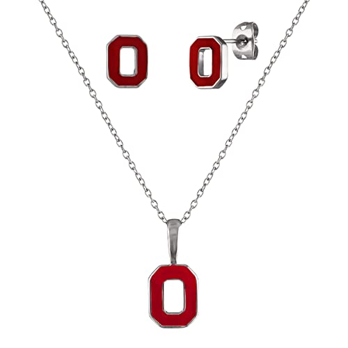 Ohio State Buckeyes Gifts Women - Dainty Block O Stud Earring and Necklace Set - Hypoallergenic Stainless Steel Jewelry for Women - Buckeye Jewelry and Ohio State Gifts