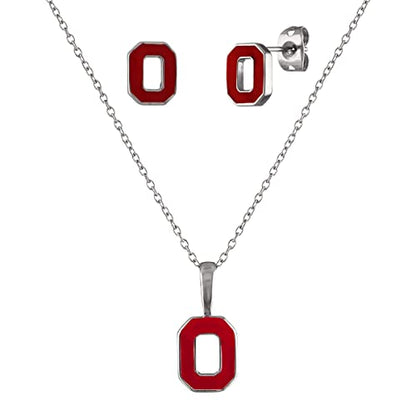 Ohio State Buckeyes Gifts Women - Dainty Block O Stud Earring and Necklace Set - Hypoallergenic Stainless Steel Jewelry for Women - Buckeye Jewelry and Ohio State Gifts