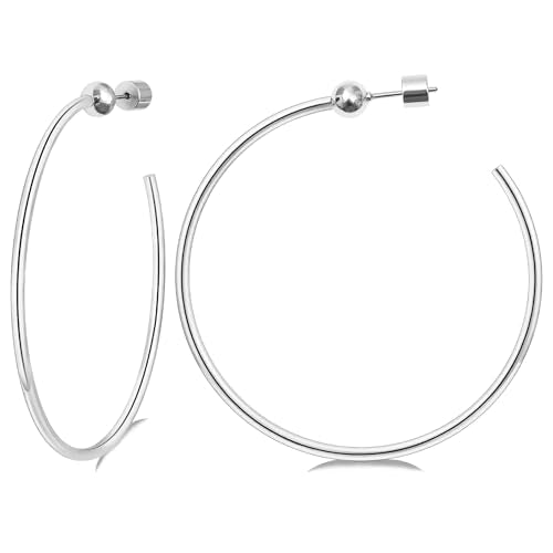 Large Gold Hoop Earrings for Women 2mm Thick Hypoallergenic Earrings for Women - color: Silver, size: 30mm