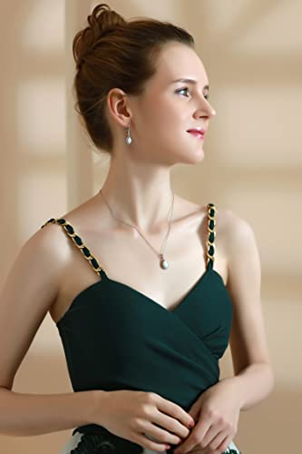 Jewelry Sets for Women, Necklace and Earring Sets for Women, Birthstone Jewelry, Genuine or Synthetic Gemstones, Teardrop Necklace and Dangle Earrings, Pendant Necklace, Sterling Silver Jewelry - color: Synthetic White Opal