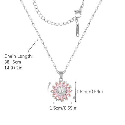 Sunflower Fidget Necklace for Women Gold Moon Necklace Rotating Heart Necklaces Spinning Crystal Flower Anxiety Necklaces Crescent Moons Jewelry Accessories - color: SilverPink