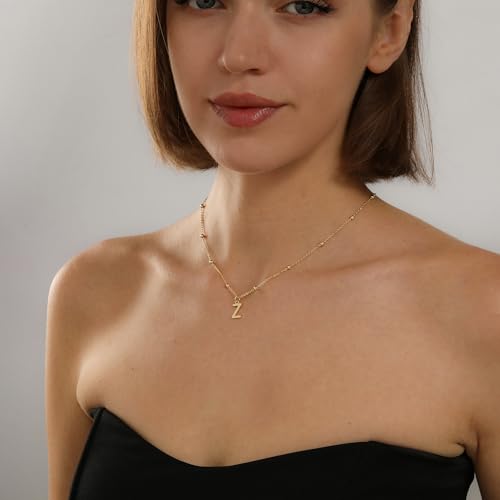 Initial Necklace for Women 14K Gold Silver Dainty Letter Necklace | Personalized Monogram Name Charm Pendant, Simple Bead Chain, Trendy Jewelry Gift, Non Tarnish - style: Z