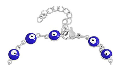 Women's Charm Enamel Evil Eye Protection Link Chain Bracelet - color: Silver,Blue