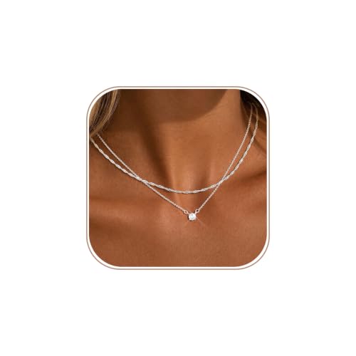 Layered Gold Necklace Set for Women Dainty Waterproof Cute Choker | 14K Gold Plated Minimalist Non Tarnish Lightweight CZ Pendant Pearl Twist Paperclip Chain Jewelry Gifts - style: 2PCS-Dotchain zircon-SL
