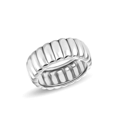 LeCalla 925 Sterling Silver Chunky Bold Signet Rings for Women and Men | Textured Twisted and Ribbed Statement Rings | Minimalist Texture Silver Ring Jewelry for Women & Men (Sizes 6-8 No.) - size: Ring Size-6No., style: Charlotte Bold Signet