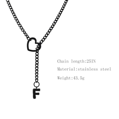sroyte Black Heart Slip Chain Initial Necklaces for Women,Stainless Steel O-Ring Adjustable Lariat Heart Y-Necklace,Punk Gothic Cuban Collar Choker Necklace for women - color: Black F