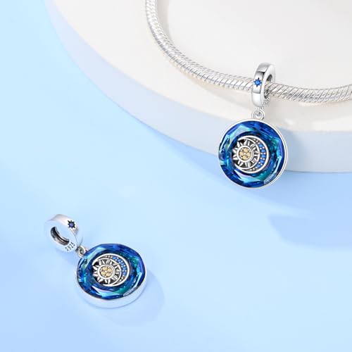 Pandach 925 Sterling Silver Charms Beads for Bracelets and Necklaces Butterfly and Headphones Pendants Clover Charms Jewelry Gift for Women - style: Star and Moon Charms