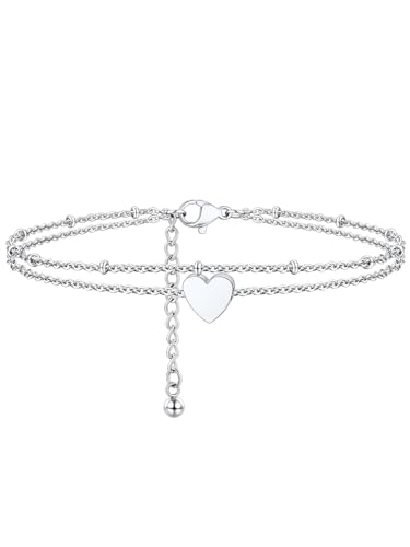FaithHeart Waterproof Ankle Bracelets for Women, 1/2/3Pcs Non Tarnish Stainless Steel Layered Anklet Set Paperclip Figaro Cuban Link Chain Dainty Summer Beach Jewelry Gift Adjustable Size - style: b.Heart - Silver