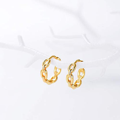 Dremmy Studios Dainty CZ Huggie Hoop Earrings 14K Gold Plated Chunky Simple Cute Thick Round Frill Bead Ball Starburst Cuff Earrings Cubic Zirconia Hoop Earrings Minimalist Personalized Gift for Her - color: Chain B