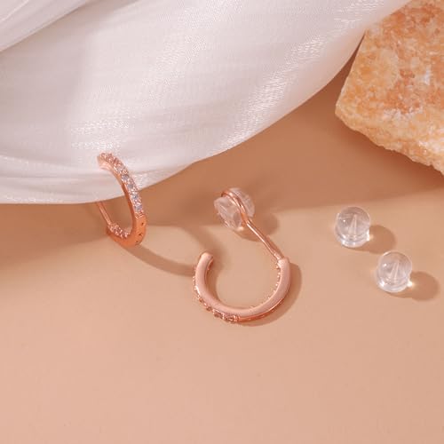 PLOMFOV Clip On Hoop Earrings for Women 14K Gold Plated Non Pierced Earrings Clip On Hoops Small No Piercing Fake Hoop Earrings 14mm - color: Rose Gold