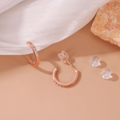 PLOMFOV Clip On Hoop Earrings for Women 14K Gold Plated Non Pierced Earrings Clip On Hoops Small No Piercing Fake Hoop Earrings 14mm - color: Rose Gold