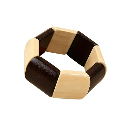 Bohemia Natural Wooden Beaded Stretch Bangle Bracelets Vintage Geometric Chunky Wood Elastic Wristbands Bracelet for Women Men Ethnic Holiday Jewelry Gifts - color: White black
