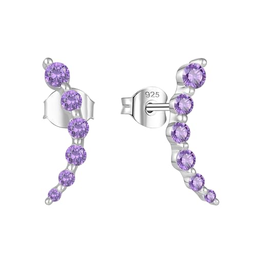 Starchenie 925 Sterling Silver Climber Earring Ear Crawler Stud Earrings for Women - color: Amethyst