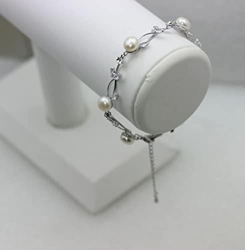 Faship Genuine Freshwater Pearls Floral Necklace Earrings Set | Premium CZ Crystal, Gorgeous, Sparkling - color: Clear / Matching Bracelet